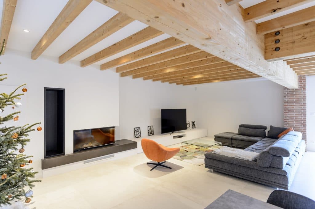 salon design avec cheminée insert